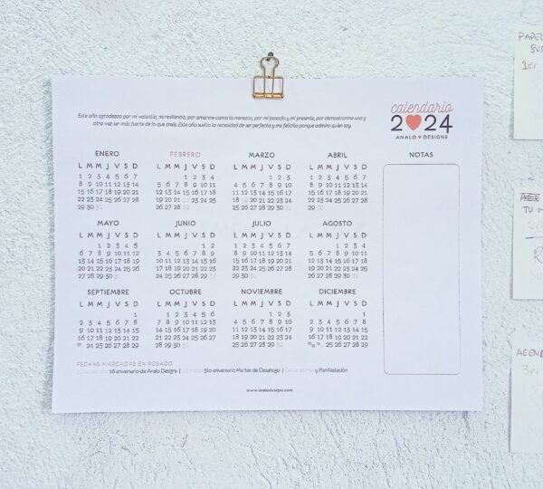 calendario notas cosas por hacer 2024