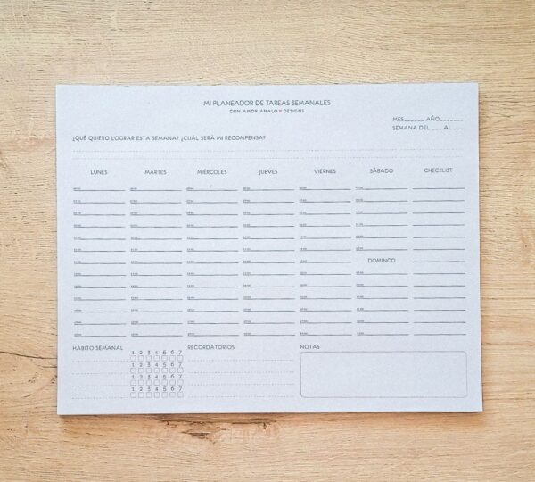 Planificador Semanal para mis tareas organizar mi tiempo